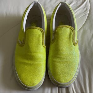 Vans Neon Yellow Glitter Classic Slip-On Sneakers – Juniors Size 6